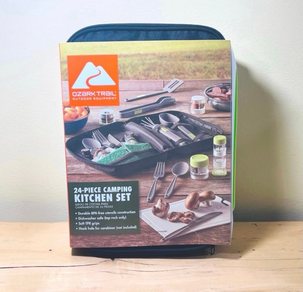 Ozark Trail 24-Piece Camping Kitchen Travel Bag  Compact Picnic Bbq Plastic